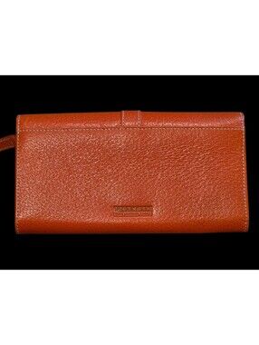 Levenger Womens Orange Leather Inner Divider Flap Travel Clutch Wallet